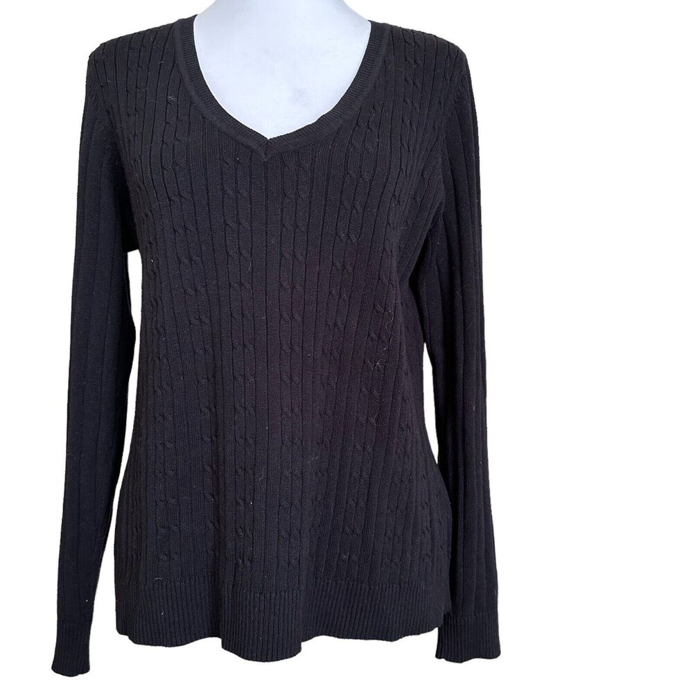 Tommy Hilfiger Women’s Long Sleeves V-Neck Sweater Black Size L